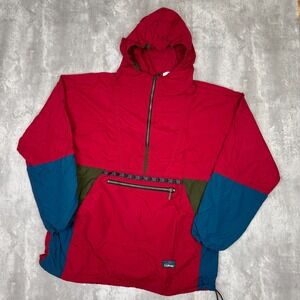 Vintage LL Bean Windbreaker Jacket Mens L Color Block 1/4 Zip Hooded Anorak USA